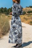 Fashion Print Buckle Turndown Collar Straight Dresses