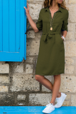 Casual Solid Patchwork Turndown Collar Shirt Dress Dresses