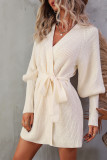 Fashion Solid With Belt O Neck Tops