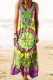 Fashion Vintage Print Patchwork O Neck Irregular Dresses