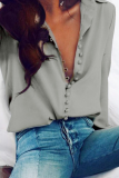 Casual Solid Buckle V Neck Tops