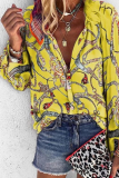 Fashion Print Patchwork Turndown Collar Tops