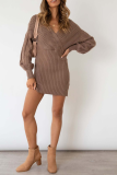 Casual Solid Patchwork V Neck Pencil Skirt Dresses