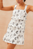 White Printed Wood Ear Strap Dress