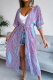 Casual Print Patchwork Cardigan Collar Waist Skirt Dresses