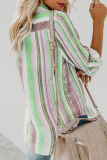 Casual Striped Patchwork Turndown Collar Tops