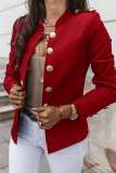 Casual Solid Patchwork Buckle Mandarin Collar Outerwear