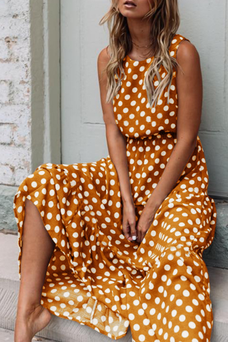 Fashion Street Polka Dot Patchwork O Neck A Line Dresses