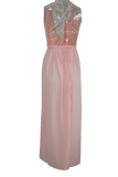 Casual Solid Patchwork V Neck Waist Skirt Dresses