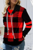 Casual Plaid Patchwork Draw String Turndown Collar Tops