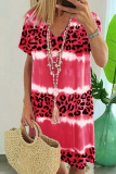 Street Leopard Tie Dye Patchwork V Neck Dresses