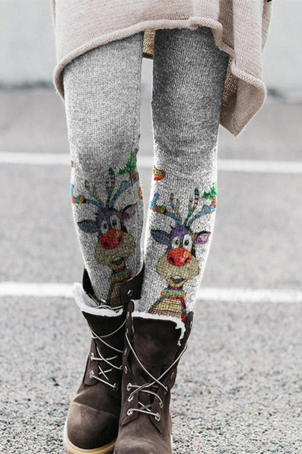 Casual Print Patchwork Skinny High Waist Pencil Trousers