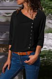 Casual Solid Buckle O Neck Tops