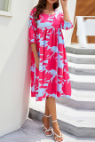 Casual Solid Patchwork O Neck Cake Skirt Dresses