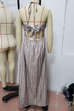 Casual Striped Patchwork Halter Cake Skirt Dresses