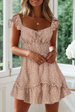 Fashion Street Print Patchwork Flounce Square Collar Printed Dresses