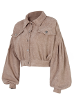 Fashion Casual Solid Pocket Buckle Turndown Collar Outerwear