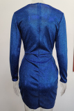 Fashion Elegant Solid Patchwork Fold V Neck Evening Dress Dresses