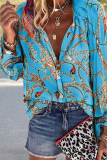 Fashion Print Patchwork Turndown Collar Tops