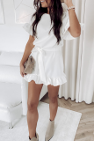 Fashion Solid Flounce O Neck Trumpet Mermaid Dresses