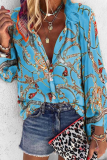 Casual Print Patchwork Turndown Collar Tops