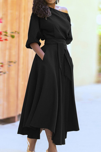 Fashion Bandage Solid Color Oblique Collar Irregular Dress Dresses