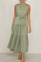 Casual Print Patchwork Halter Waist Skirt Dresses