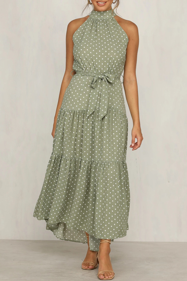 Casual Print Patchwork Halter Waist Skirt Dresses
