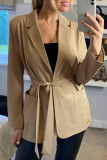 Fashion Work Solid Pocket Turn-back Collar Outerwear