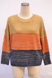 Casual Patchwork Basic Contrast O Neck Tops Sweater