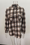Casual Plaid Patchwork Turndown Collar Tops