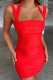 Fashion Sexy Solid Fold Halter Wrapped Skirt Dresses
