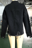 Casual Solid Ripped Make Old Turndown Collar Long Sleeve Denim Jacket
