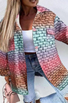 Casual Print Pocket Buckle Turndown Collar Outerwear