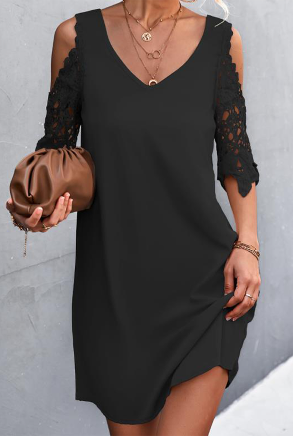 Casual Solid Patchwork V Neck Straight Dresses