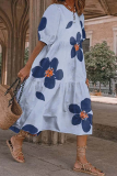 Casual Print Patchwork O Neck Cake Skirt Dresses