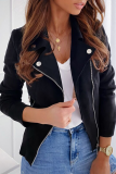 Fashion Casual Solid Buttons Zipper Turndown Collar Outerwear