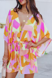 Casual Print Patchwork V Neck Straight Dresses