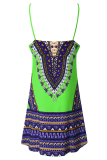 Vintage Print Patchwork Spaghetti Strap Straight Dresses