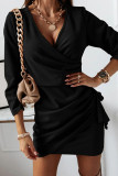 Fashion Elegant Solid Patchwork Fold V Neck Pencil Skirt Dresses