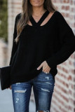 Casual Solid Hollowed Out Patchwork V Neck Tops