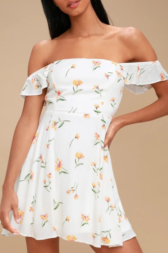 Fashion Street Print Patchwork Off the Shoulder A Line Dresses