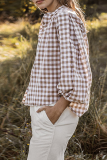 Casual Plaid Patchwork Tie-dye O Neck Tops