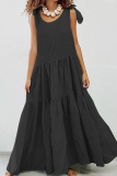Casual Solid Patchwork O Neck Cake Skirt Dresses