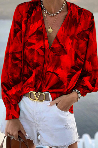 Casual Print Patchwork V Neck Tops