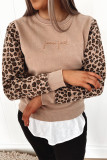 Fall/winter contrast color leopard print crew neck pullover sweater