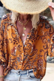 Casual Print Patchwork Turndown Collar Tops