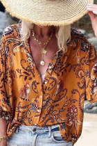 Casual Print Patchwork Turndown Collar Tops