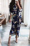 Fashion Street Print Patchwork Turndown Collar A Line Dresses
