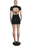 Sexy Solid Backless O Neck Pencil Skirt Dresses